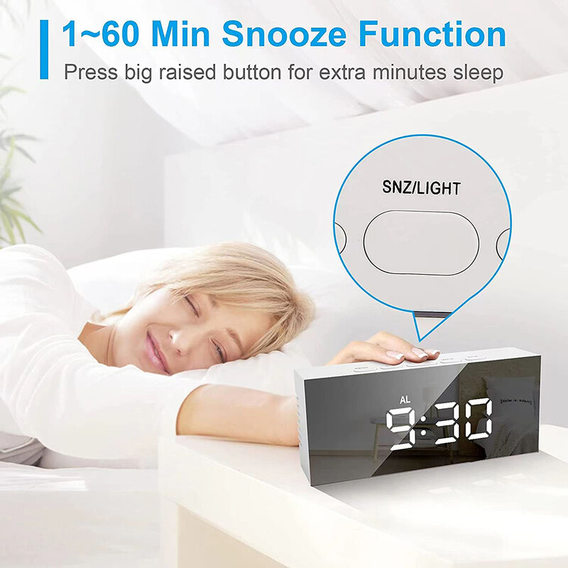 Afișaj cu oglindă cu LED Ceas de orar Dormitor Noptiera Ceas electronic digital Alimentare USB Birou Birou Ceas cu alarmă Decor acasă