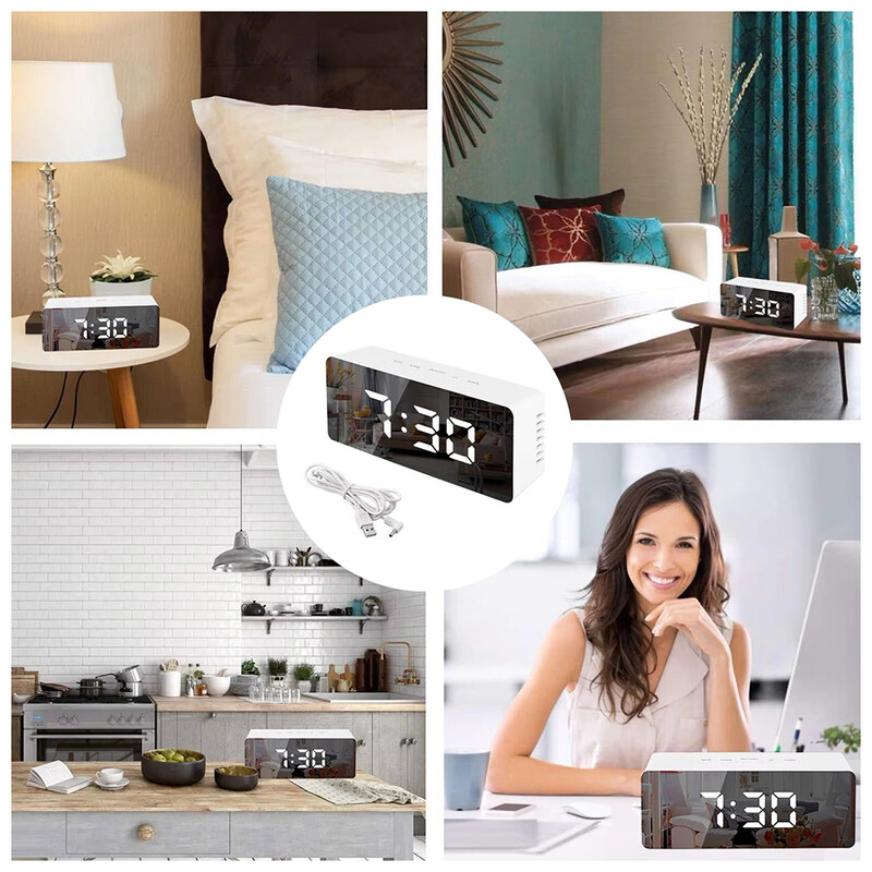 Afișaj cu oglindă cu LED Ceas de orar Dormitor Noptiera Ceas electronic digital Alimentare USB Birou Birou Ceas cu alarmă Decor acasă