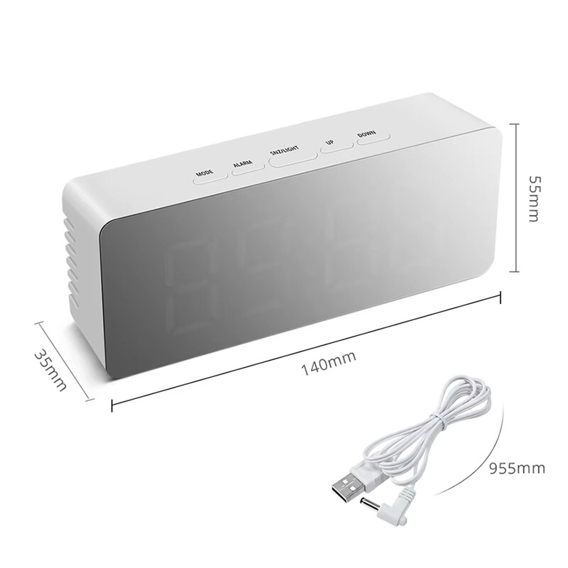 Afișaj cu oglindă cu LED Ceas de orar Dormitor Noptiera Ceas electronic digital Alimentare USB Birou Birou Ceas cu alarmă Decor acasă