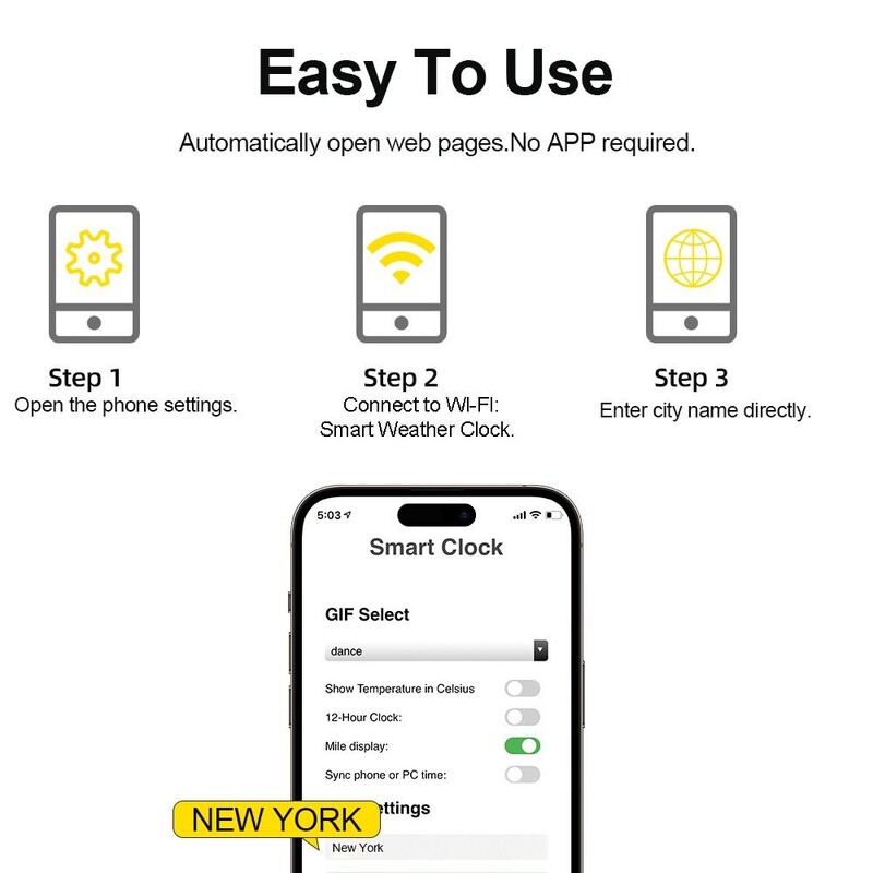 Lectronic Album Pametni sat USB punjenje WiFi Stanica za vremensku prognozu Plastika s Gif animacijom preko cijelog zaslona Mini stolni satovi