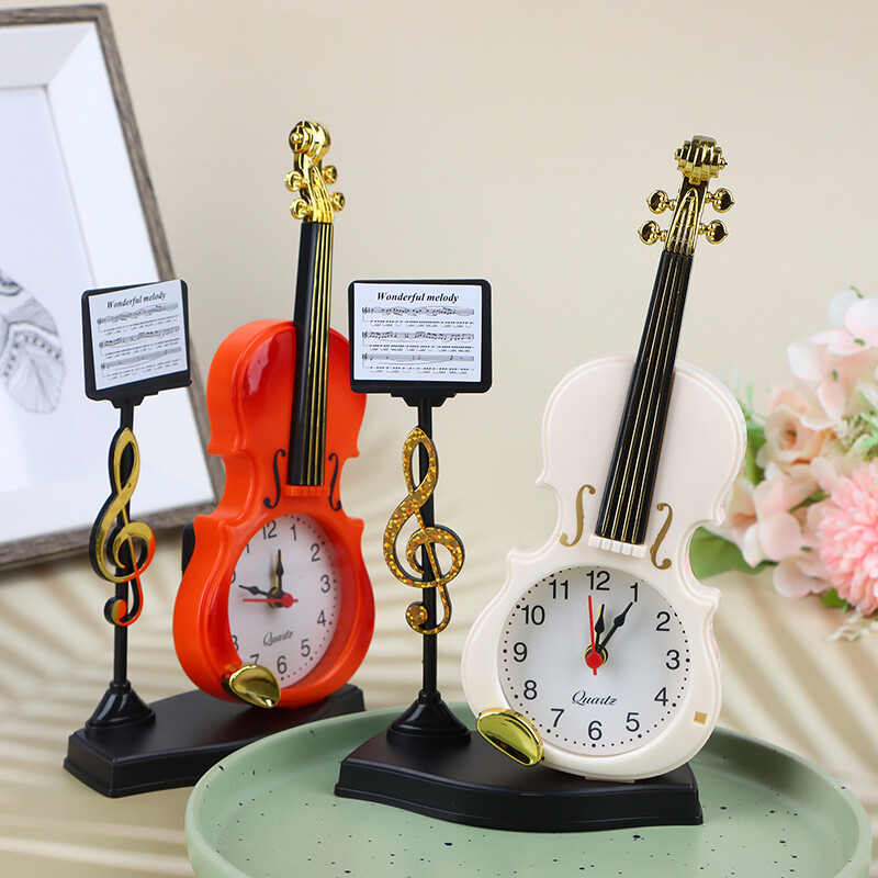 Simulare Vioară Moda Creativă Ceas cu alarmă Simplu Forma instrument muzical Desen animat Desktop Ornamente din plastic pentru camera de zi