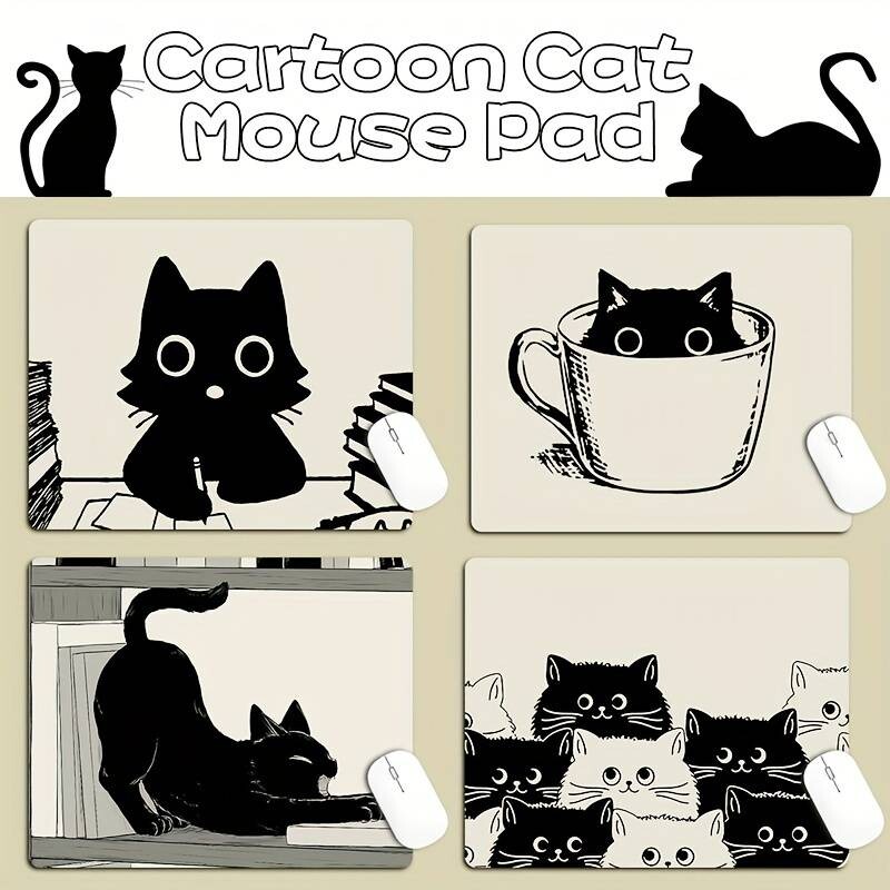Mousepad pisică neagră, mic, birou, computer, birou, covoraș, masă, tastatură