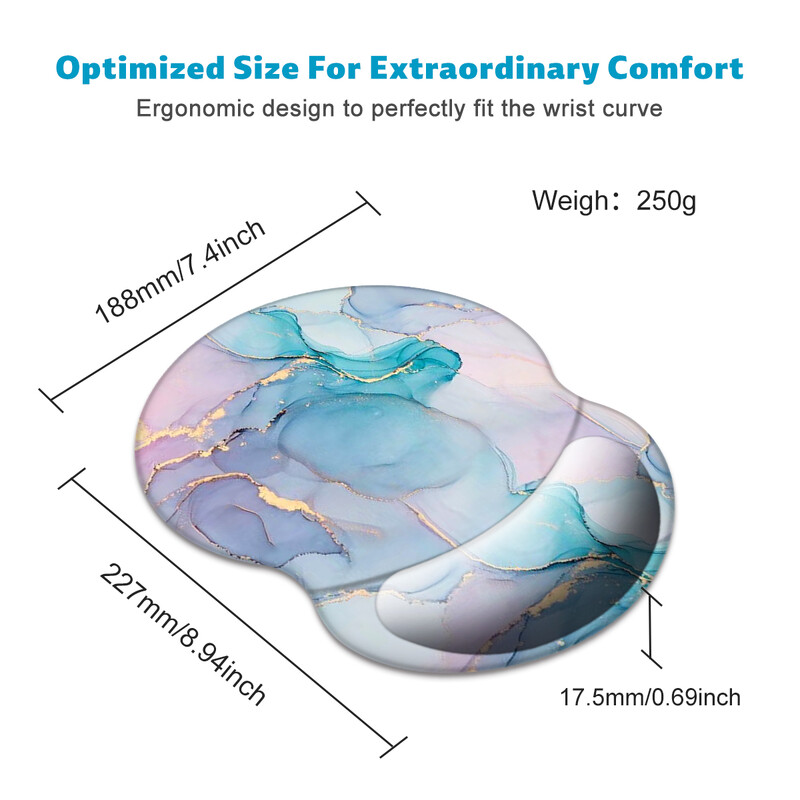 1 бр. Подложка за мишка с цветен позлатен мраморен дизайн Ергономична мека противоплъзгаща опора за китката Подложка за компютърна мишка за офис компютър