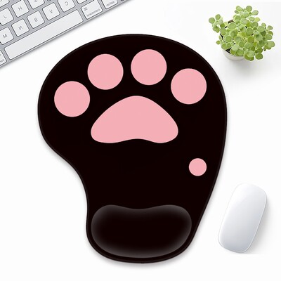 Tampă de mouse cu suport pentru încheietura mâinii labe de pisică drăguță Tampă de mouse ergonomică pentru jocuri din silicon Accesorii confortabile de birou Kawaii