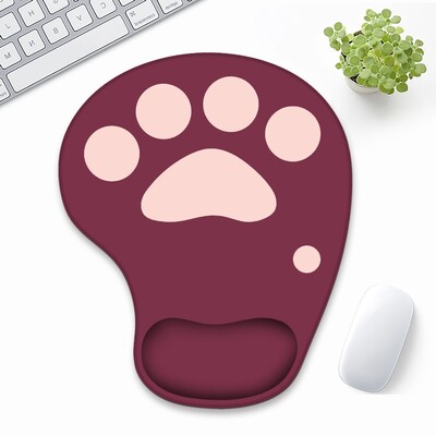 Tampă de mouse cu suport pentru încheietura mâinii labe de pisică drăguță Tampă de mouse ergonomică pentru jocuri din silicon Accesorii confortabile de birou Kawaii