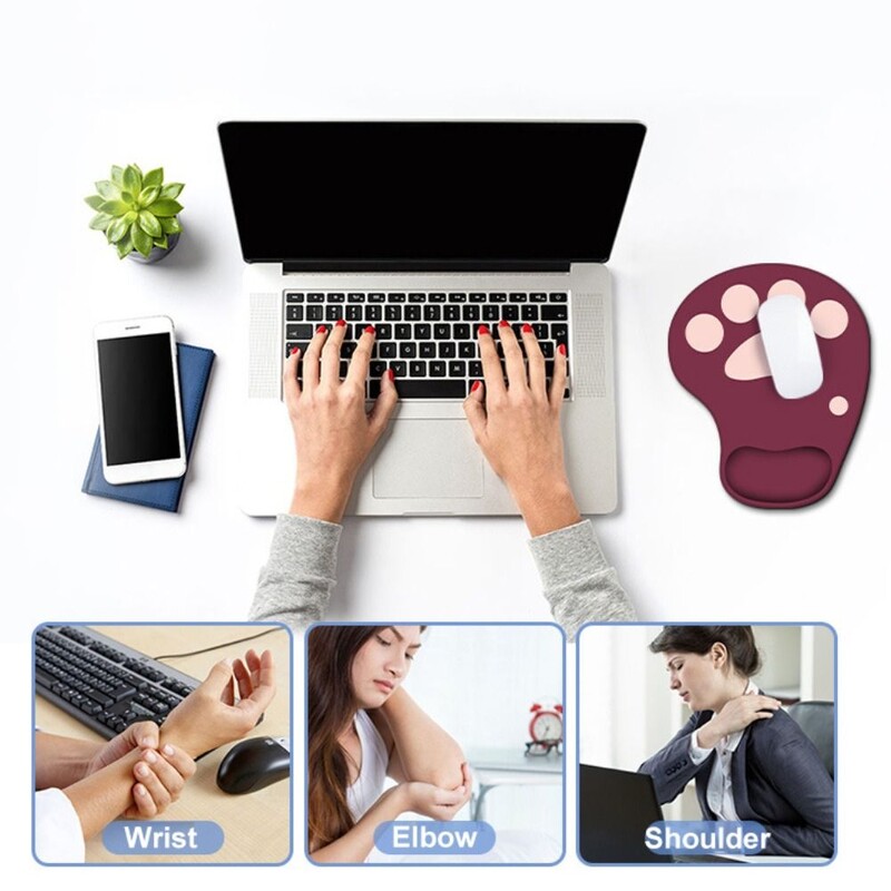 Tampă de mouse cu suport pentru încheietura mâinii labe de pisică drăguță Tampă de mouse ergonomică pentru jocuri din silicon Accesorii confortabile de birou Kawaii