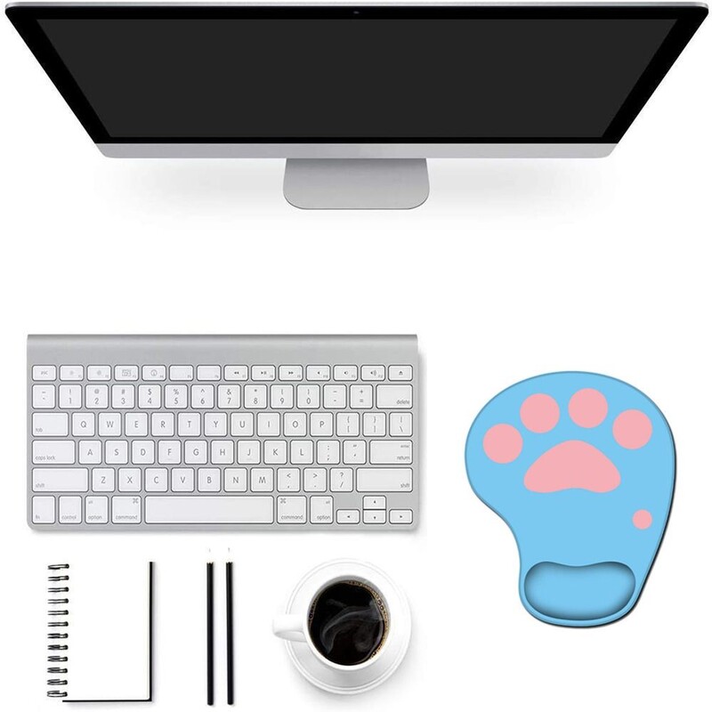 Tampă de mouse cu suport pentru încheietura mâinii labe de pisică drăguță Tampă de mouse ergonomică pentru jocuri din silicon Accesorii confortabile de birou Kawaii