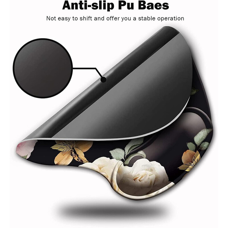 Tampă de mouse ergonomică Flowers cu suport pentru încheietura mâinii, tampoane de mouse drăguțe bază de cauciuc anti-alunecare pentru biroul acasă, lucrul, studiul, jocul pe computer