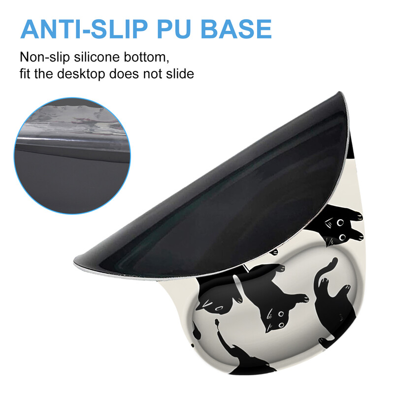 Black Cat And Ink Mouse Pad pentru încheietura mâinii 3D Ergonomic Moale Anti-alunecare Suport pentru încheietura mâinii Mat Suport Mouse Pad pentru computer pentru birou PC