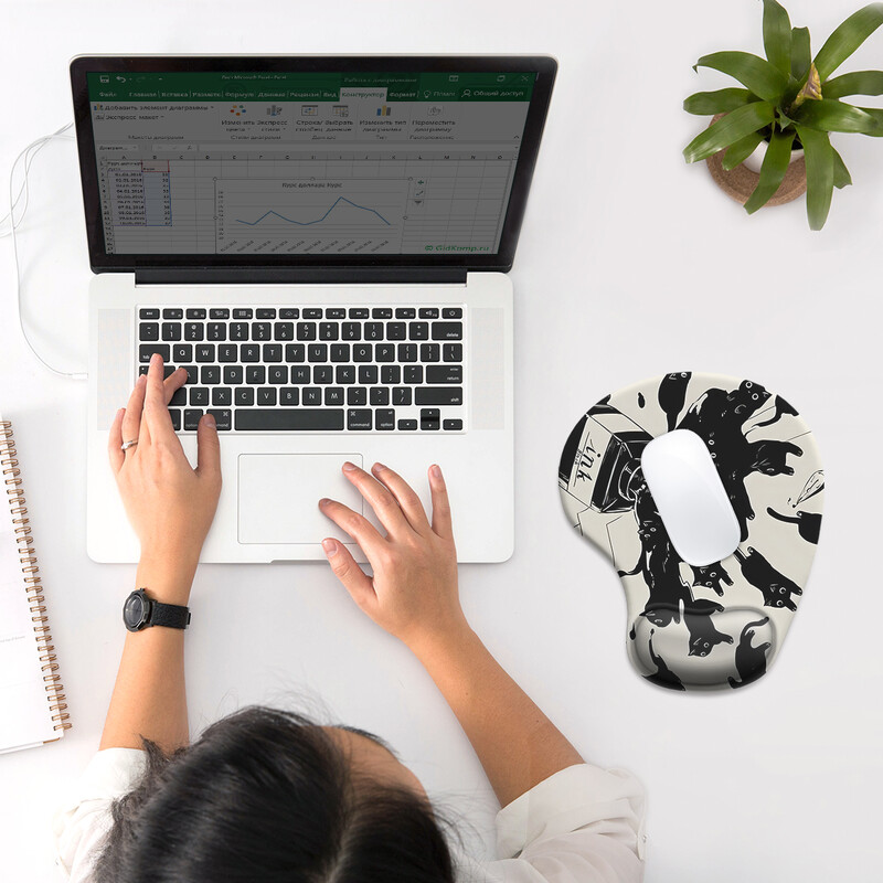 Black Cat And Ink Mouse Pad pentru încheietura mâinii 3D Ergonomic Moale Anti-alunecare Suport pentru încheietura mâinii Mat Suport Mouse Pad pentru computer pentru birou PC