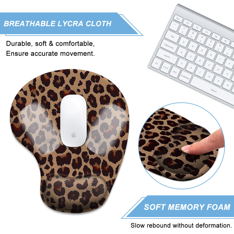 Mouse Pad cu imprimeu leopard pentru încheietura mâinii, ergonomic, moale, anti-alunecare, suport pentru suport pentru încheietura mâinii, mouse Pad pentru computer pentru birou, computer
