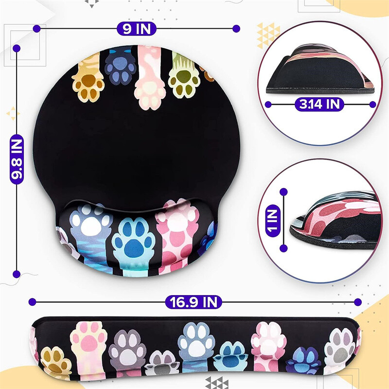 Gheare de pisică pentru încheietura mâinii Mouse Pad anti-alunecare pentru încheietura mâinii Suport pentru mâini Suport pentru mâini Bumbac cu memorie Tastatură Set din trei piese Drăguț