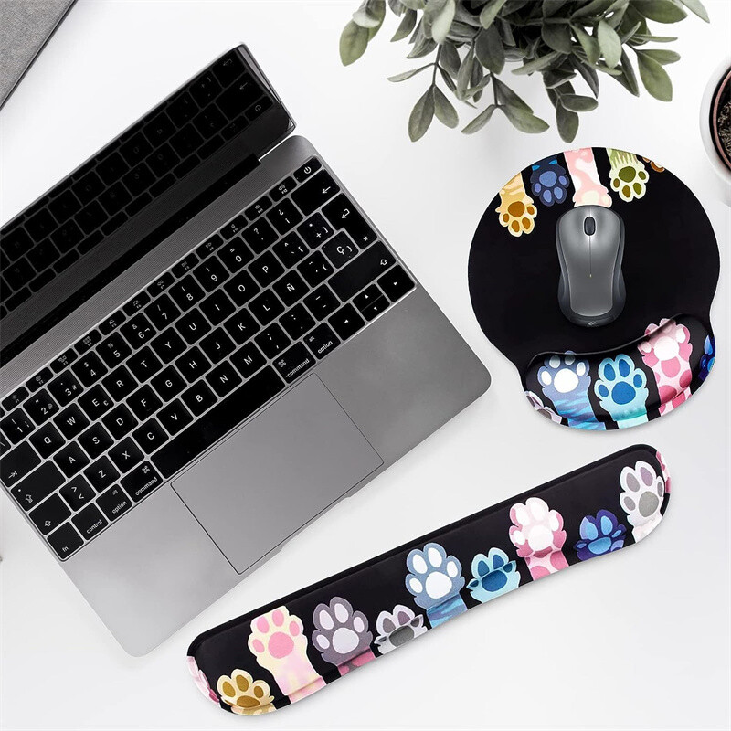 Gheare de pisică pentru încheietura mâinii Mouse Pad anti-alunecare pentru încheietura mâinii Suport pentru mâini Suport pentru mâini Bumbac cu memorie Tastatură Set din trei piese Drăguț