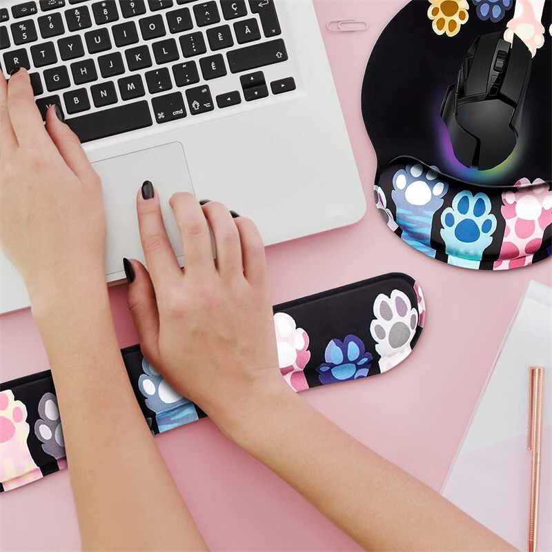Gheare de pisică pentru încheietura mâinii Mouse Pad anti-alunecare pentru încheietura mâinii Suport pentru mâini Suport pentru mâini Bumbac cu memorie Tastatură Set din trei piese Drăguț