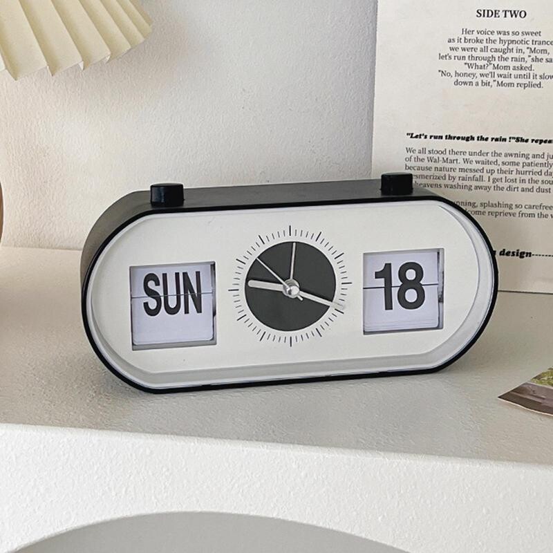 Noi dormitoare creative Ceas cu alarmă Fun Flip Ceas cu alarmă mecanic Ceasuri cu calendar digital de birou Ceasuri de birou retro Decor pentru acasă