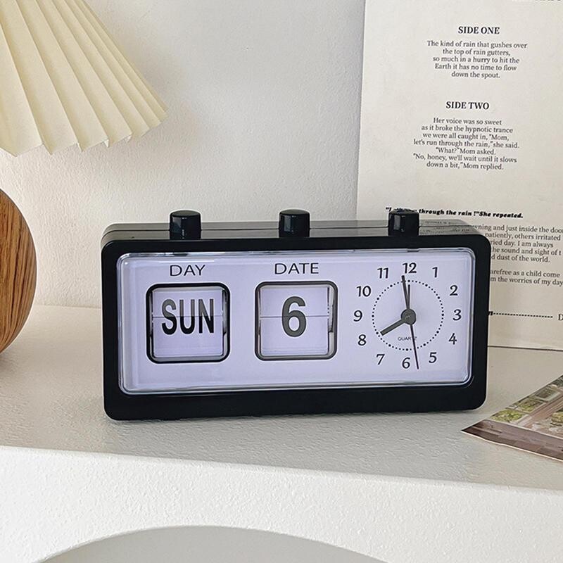 Noi dormitoare creative Ceas cu alarmă Fun Flip Ceas cu alarmă mecanic Ceasuri cu calendar digital de birou Ceasuri de birou retro Decor pentru acasă