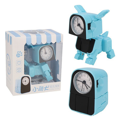 Ceas cu alarmă drăguț băiat Ceas cu alarmă pentru copii Ceas cu câine robot din desene animate Ceas de birou amuzant, reversibil, jucărie, pentru dormitor, ceas cu trezire, alb, roz, albastru