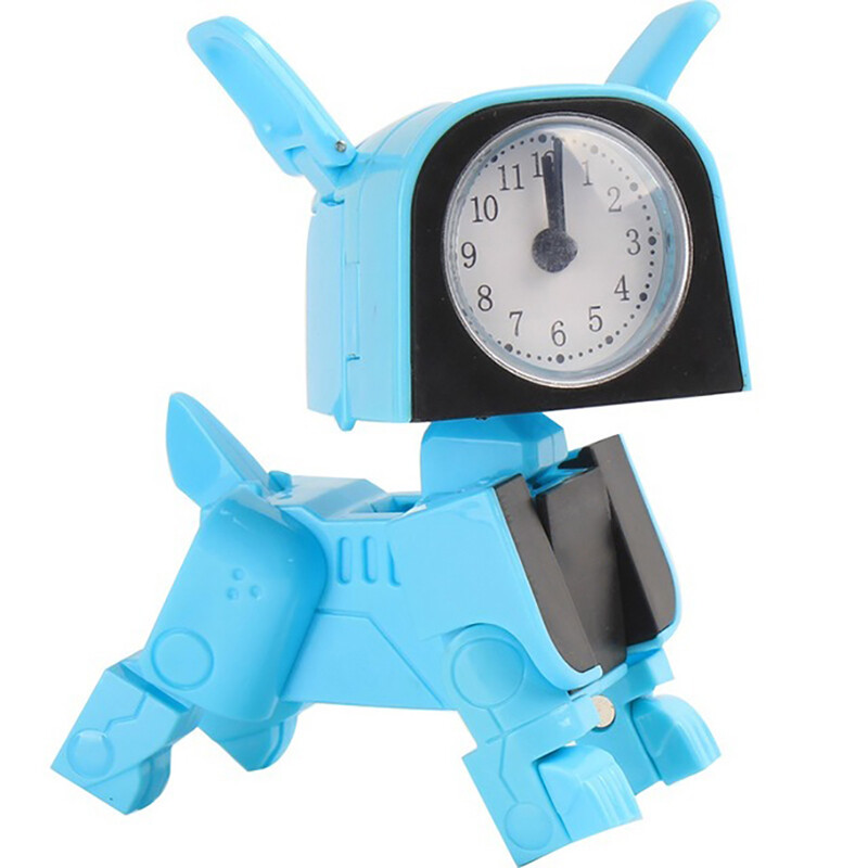 Ceas cu alarmă drăguț băiat Ceas cu alarmă pentru copii Ceas cu câine robot din desene animate Ceas de birou amuzant, reversibil, jucărie, pentru dormitor, ceas cu trezire, alb, roz, albastru