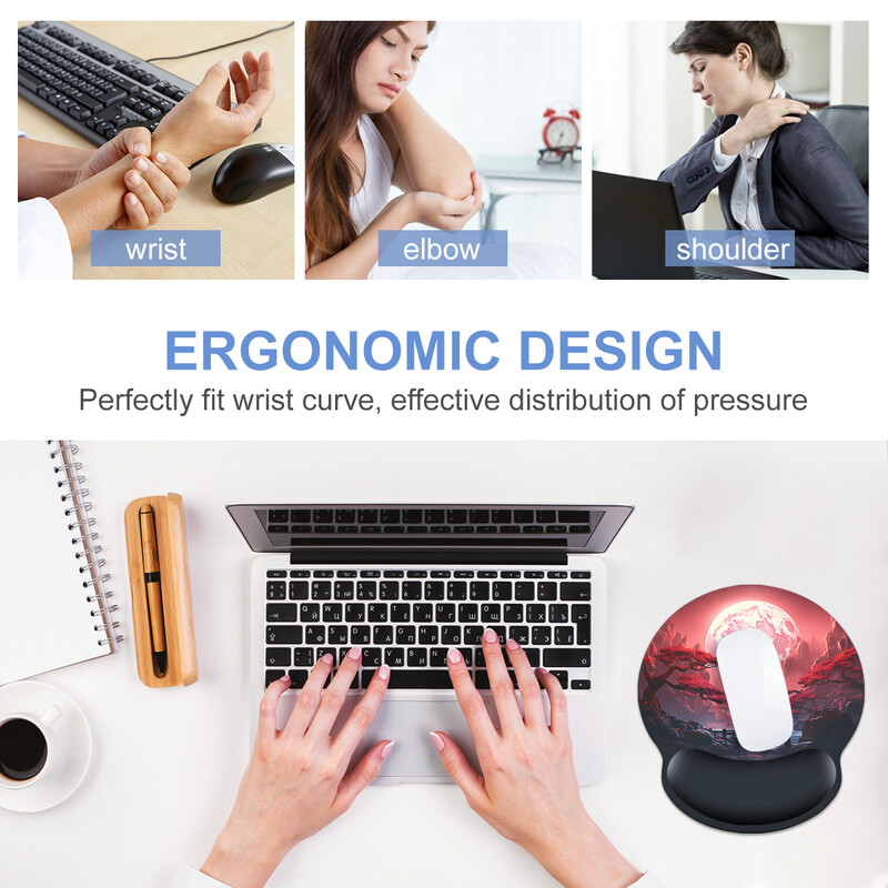 1 buc Tampă de mouse pentru încheietura mâinii cu model de peisaj, ergonomică, moale, anti-alunecare, suport pentru suport pentru încheietura mâinii, mouse pad pentru computer, pentru birou, PC