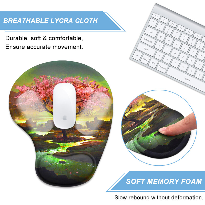 Pink Tree Fairyland Mouse Pad pentru încheietura mâinii, ergonomic, moale, anti-alunecare, suport pentru sprijin pentru încheietura mâinii, mouse Pad pentru computer pentru birou PC