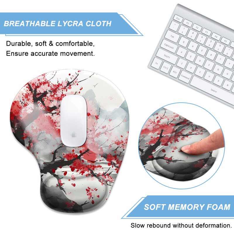 Red Plum White Snow Mouse Pad pentru încheietura mâinii, ergonomic, moale, anti-alunecare, suport pentru suport pentru încheietura mâinii, mouse Pad pentru computer pentru birou, PC