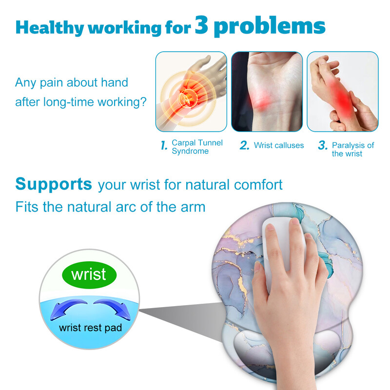 1 buc. Modele de marmură colorate Mouse Pad pentru încheietura mâinii, ergonomic, moale, anti-alunecare, suport pentru suport pentru încheietura mâinii, mouse Pad pentru computer, pentru birou, PC