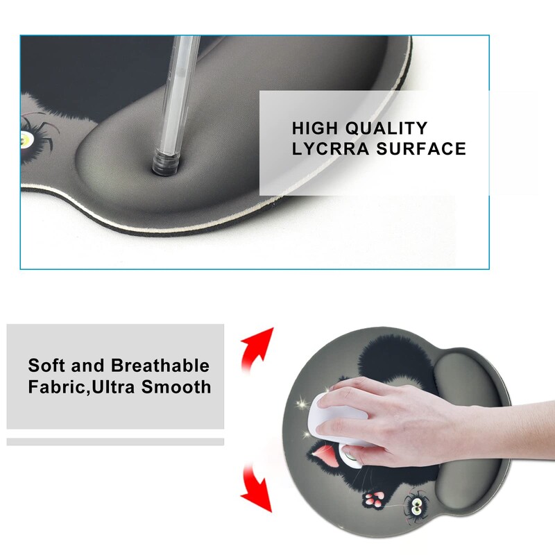 Mouse Pad personalizat pentru pisici, Mouse Pad ergonomic cu suport pentru încheietura mâinii, bază din cauciuc antiderapant din spumă cu memorie, Mouse Pad jucăuș pentru animale