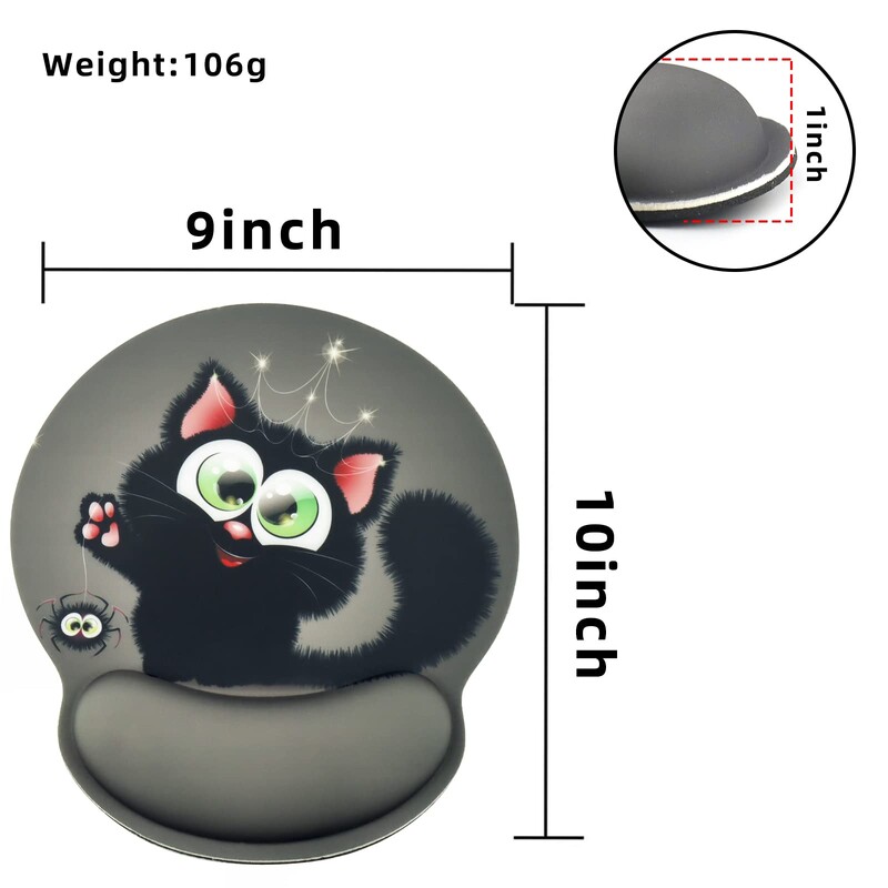 Mouse Pad personalizat pentru pisici, Mouse Pad ergonomic cu suport pentru încheietura mâinii, bază din cauciuc antiderapant din spumă cu memorie, Mouse Pad jucăuș pentru animale
