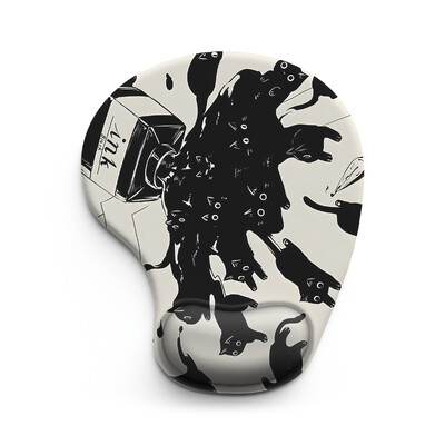 Black Cat And Ink Mouse Pad pentru încheietura mâinii 3D Ergonomic Moale Anti-alunecare Suport pentru încheietura mâinii Mat Suport Mouse Pad pentru computer pentru birou PC