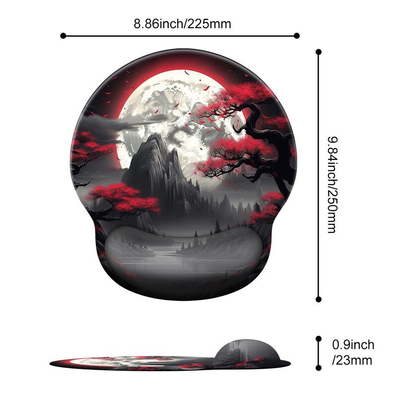 1 bucată Moon Red Tree and Moutain Mouse Pad pentru încheietura mâinii, ergonomic, moale, anti-alunecare, suport pentru suport pentru încheietura mâinii, mouse Pad pentru computer pentru birou, PC