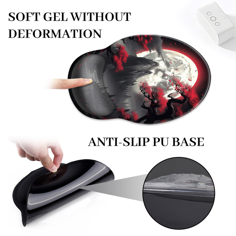 1 bucată Moon Red Tree and Moutain Mouse Pad pentru încheietura mâinii, ergonomic, moale, anti-alunecare, suport pentru suport pentru încheietura mâinii, mouse Pad pentru computer pentru birou, PC