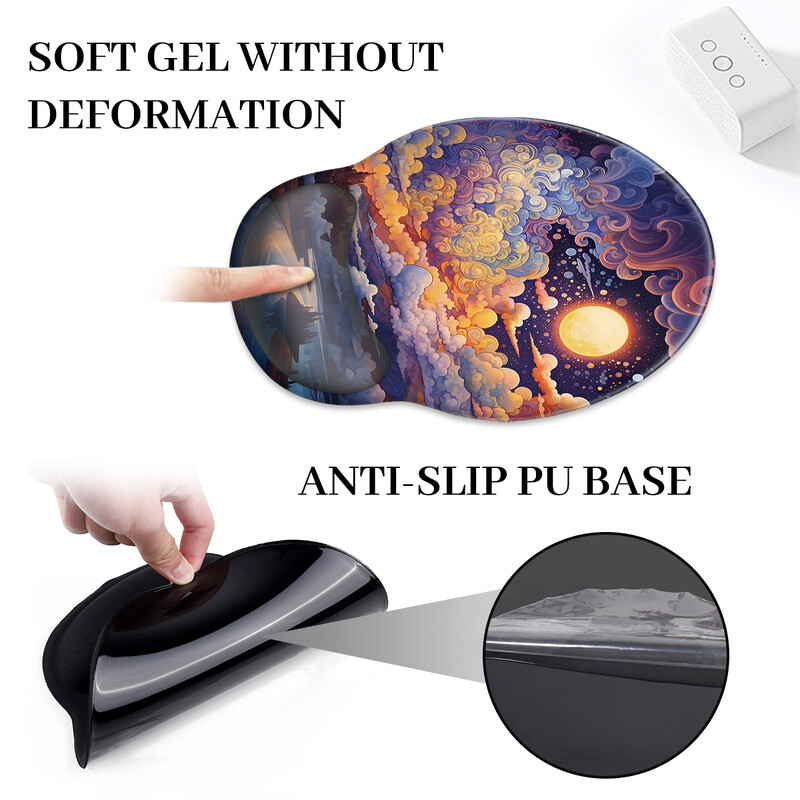 1 buc. Tampă de mouse cu nori colorați și lună pentru încheietura mâinii, ergonomică, moale, anti-alunecare, suport pentru suport pentru încheietura mâinii, mouse pad pentru computer pentru birou, computer