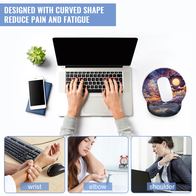 1 buc. Tampă de mouse cu nori colorați și lună pentru încheietura mâinii, ergonomică, moale, anti-alunecare, suport pentru suport pentru încheietura mâinii, mouse pad pentru computer pentru birou, computer