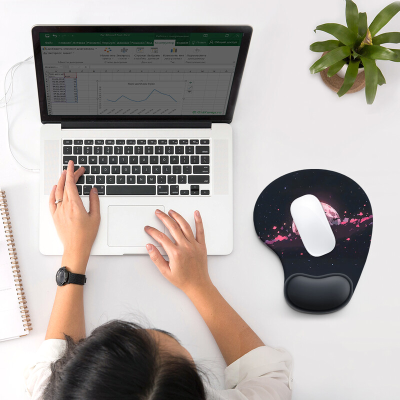 1 buc. Tampă de mouse cu planetă roz și mov. Încheietură ergonomică, moale, anti-alunecare, suport pentru sprijin pentru încheietura mâinii. Tampă de mouse pentru computer, pentru birou, PC