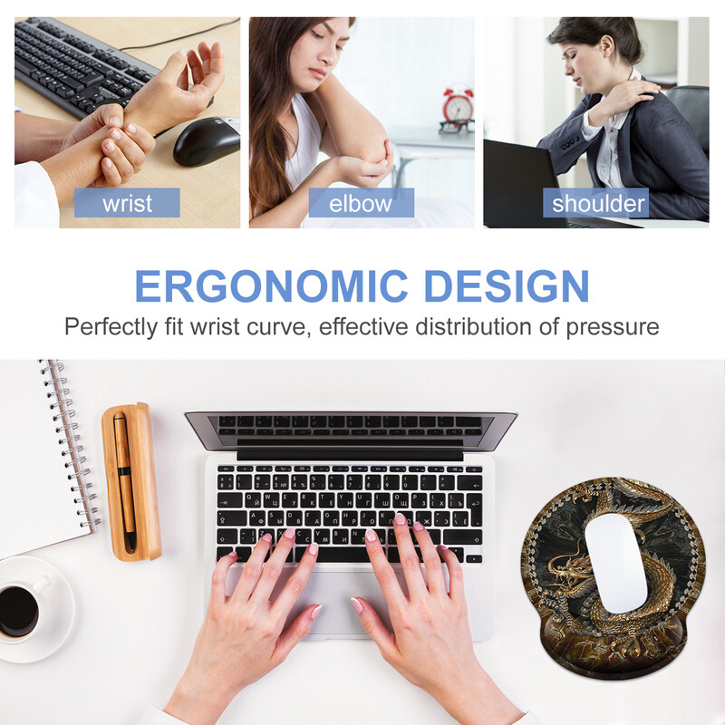 Antic și misterios Golden Dragon Mouse Pad Ergonomic moale anti-alunecare Suport pentru încheietura mâinii Mat Suport Mouse Pad pentru computer pentru birou PC