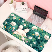 Lovely Rabbit liela spēļu tastatūras peles paliktnis Anime Green Plant datorspēļu planšetdators Mause paliktnis garš peles paliktnis 900x400 jauki paklājiņi