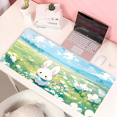 Lovely Rabbit liela spēļu tastatūras peles paliktnis Anime Green Plant datorspēļu planšetdators Mause paliktnis garš peles paliktnis 900x400 jauki paklājiņi