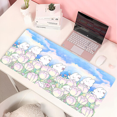 Lovely Rabbit liela spēļu tastatūras peles paliktnis Anime Green Plant datorspēļu planšetdators Mause paliktnis garš peles paliktnis 900x400 jauki paklājiņi