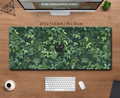 Covoraș de birou Kawaii Pisică neagră Mousepad Plante estetice Natură Covor laptop Mousepad rotund Covoraș mare de birou Covoraș de joc verde drăguț