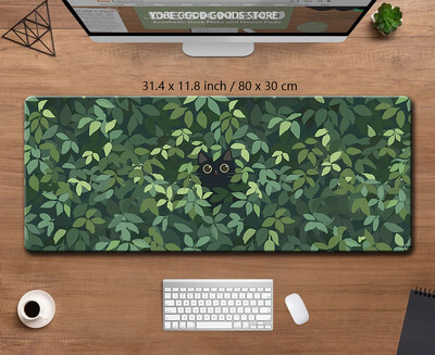 Covoraș de birou Kawaii Pisică neagră Mousepad Plante estetice Natură Covor laptop Mousepad rotund Covoraș mare de birou Covoraș de joc verde drăguț