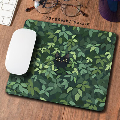 Covoraș de birou Kawaii Pisică neagră Mousepad Plante estetice Natură Covor laptop Mousepad rotund Covoraș mare de birou Covoraș de joc verde drăguț