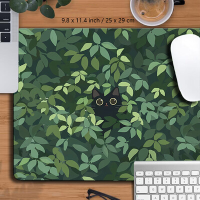 Covoraș de birou Kawaii Pisică neagră Mousepad Plante estetice Natură Covor laptop Mousepad rotund Covoraș mare de birou Covoraș de joc verde drăguț