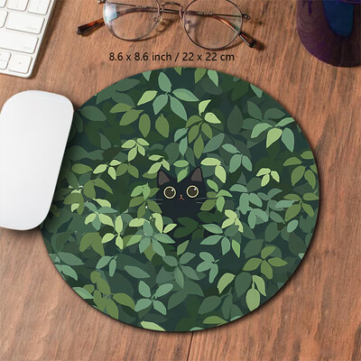 Covoraș de birou Kawaii Pisică neagră Mousepad Plante estetice Natură Covor laptop Mousepad rotund Covoraș mare de birou Covoraș de joc verde drăguț