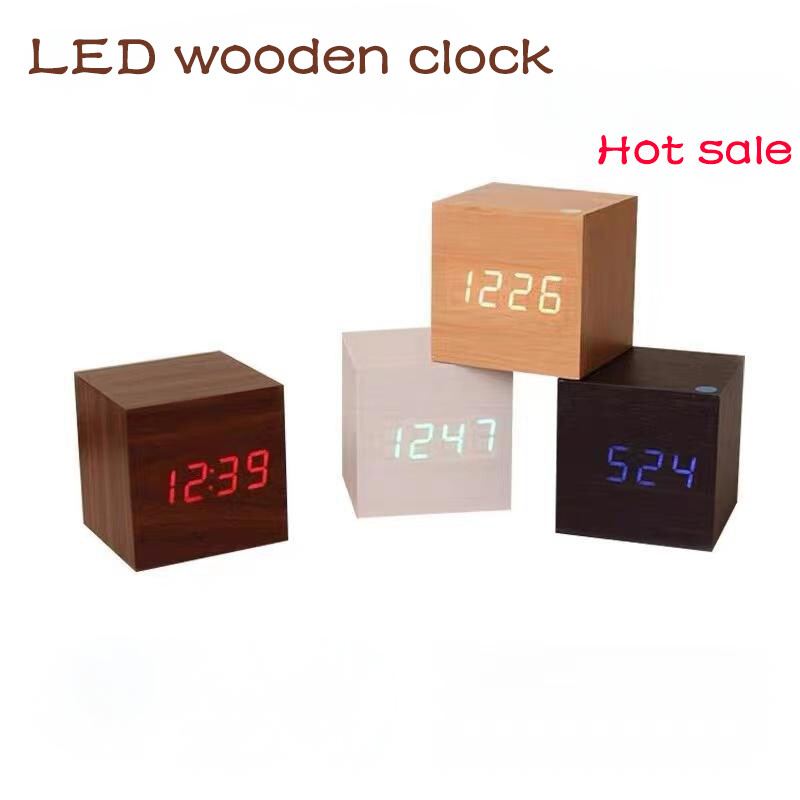 Ceas digital Ceas deşteptător Masă LED Ceasuri electronice din lemn Control sunet de birou Alimentat prin USB/AAA Decor pentru masă Decor pentru casă