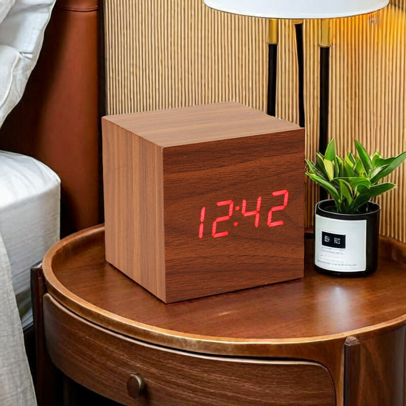 Ceas digital Ceas deşteptător Masă LED Ceasuri electronice din lemn Control sunet de birou Alimentat prin USB/AAA Decor pentru masă Decor pentru casă