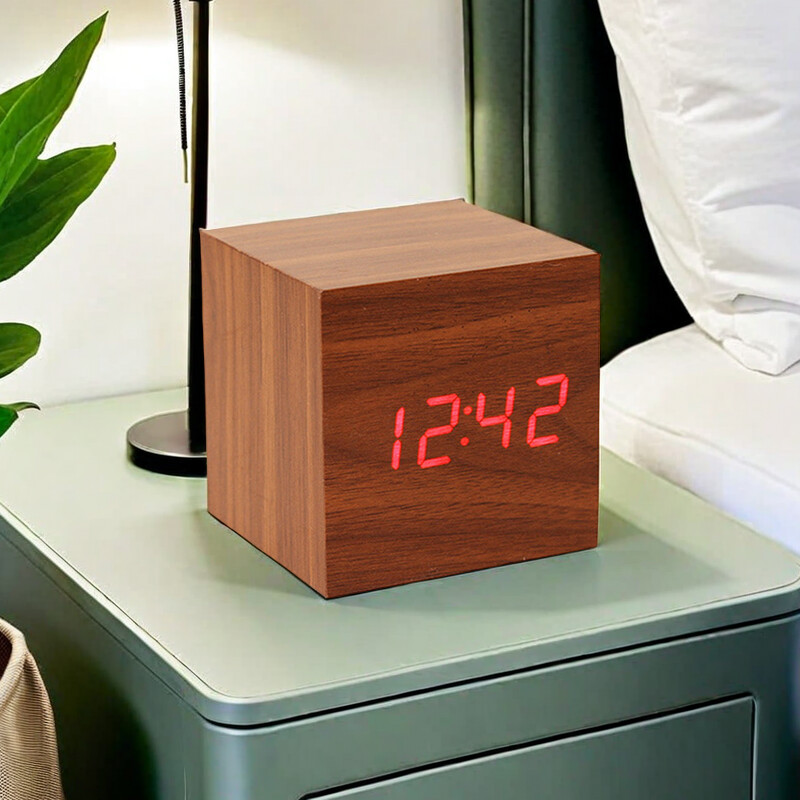 Ceas digital Ceas deşteptător Masă LED Ceasuri electronice din lemn Control sunet de birou Alimentat prin USB/AAA Decor pentru masă Decor pentru casă