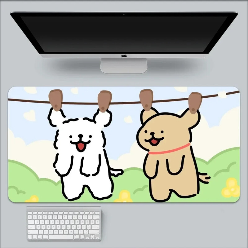 Kawaii Line Dog XXL 90x40 Mousepad mare Gaming Compute Gamer Tastatură Mouse Mat Covorașe moi Cauciuc Lavabil Anti-alunecare Pe bază pentru PC
