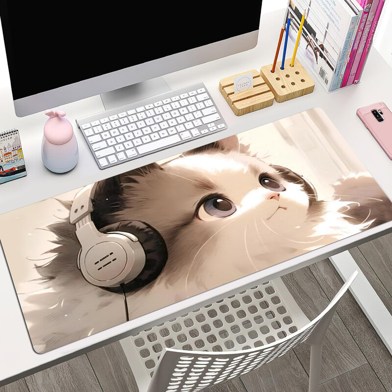 Ascultare muzică Tampă de mouse pentru pisici Tampă de birou, Tampă de mouse pentru jocuri Covoraș de birou mare Covoraș de tastatură pentru computer pentru birou Bază anti-alunecare