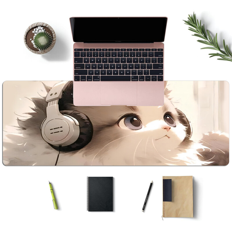 Ascultare muzică Tampă de mouse pentru pisici Tampă de birou, Tampă de mouse pentru jocuri Covoraș de birou mare Covoraș de tastatură pentru computer pentru birou Bază anti-alunecare