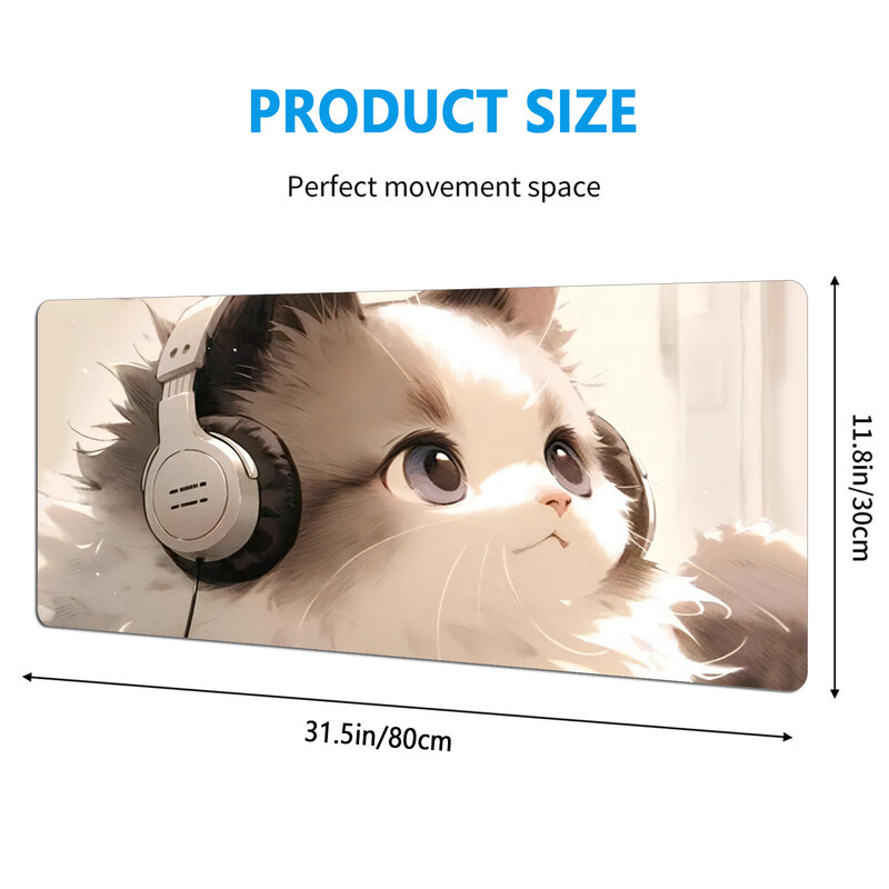 Ascultare muzică Tampă de mouse pentru pisici Tampă de birou, Tampă de mouse pentru jocuri Covoraș de birou mare Covoraș de tastatură pentru computer pentru birou Bază anti-alunecare